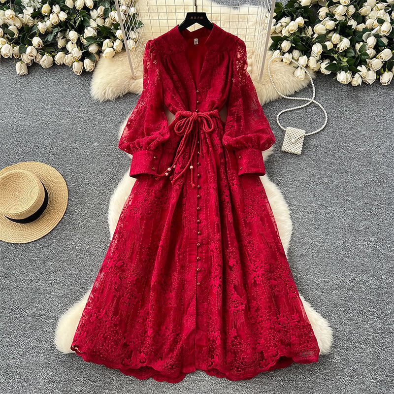 🎁New arrival 60% OFF💥Vintage Embroidered Lantern Sleeve Dress