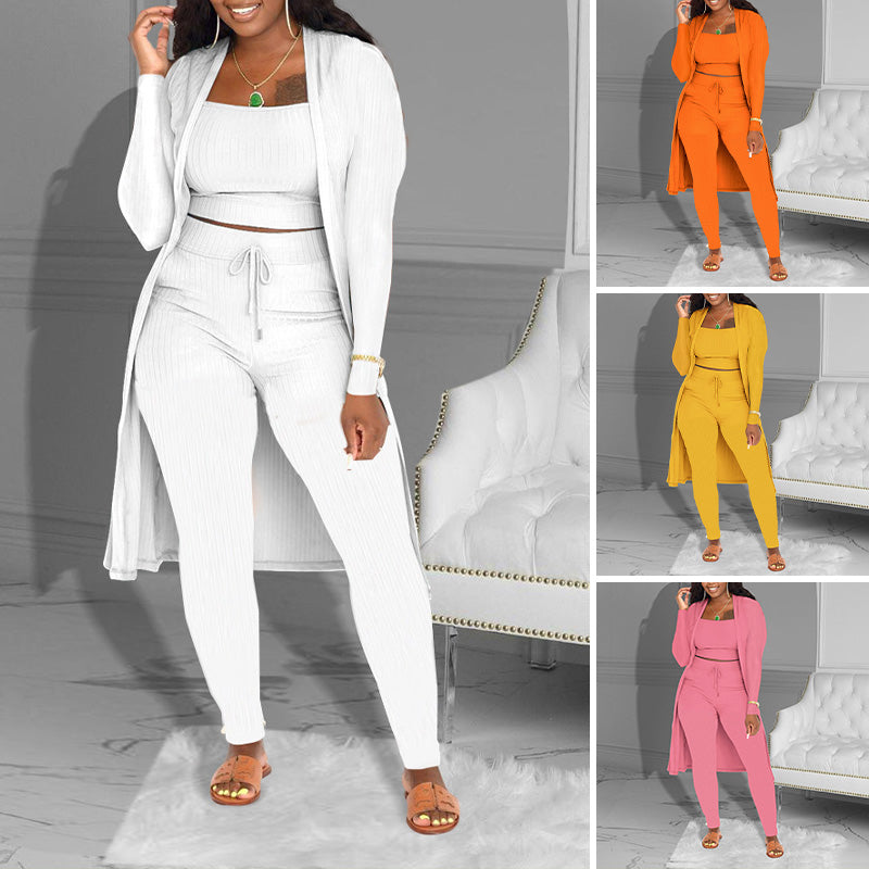 📢📢49% OFF!!⏰Casual 3-Piece Knit Set – Cropped Top, Cardigan & Pants