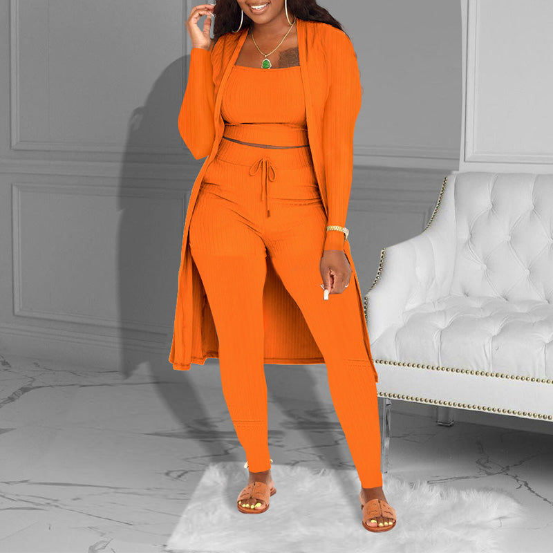 📢📢49% OFF!!⏰Casual 3-Piece Knit Set – Cropped Top, Cardigan & Pants