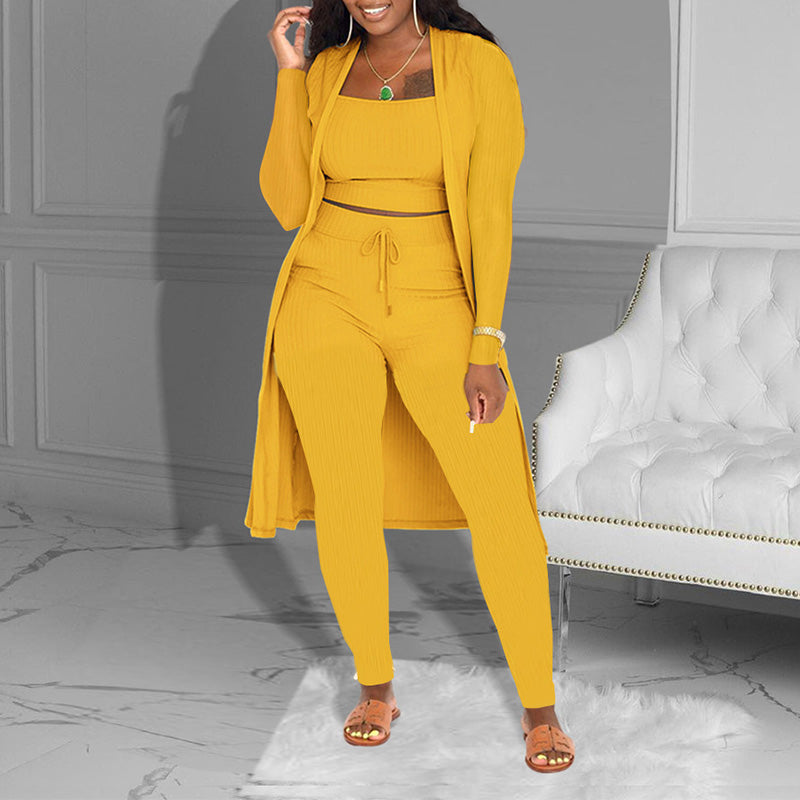 📢📢49% OFF!!⏰Casual 3-Piece Knit Set – Cropped Top, Cardigan & Pants
