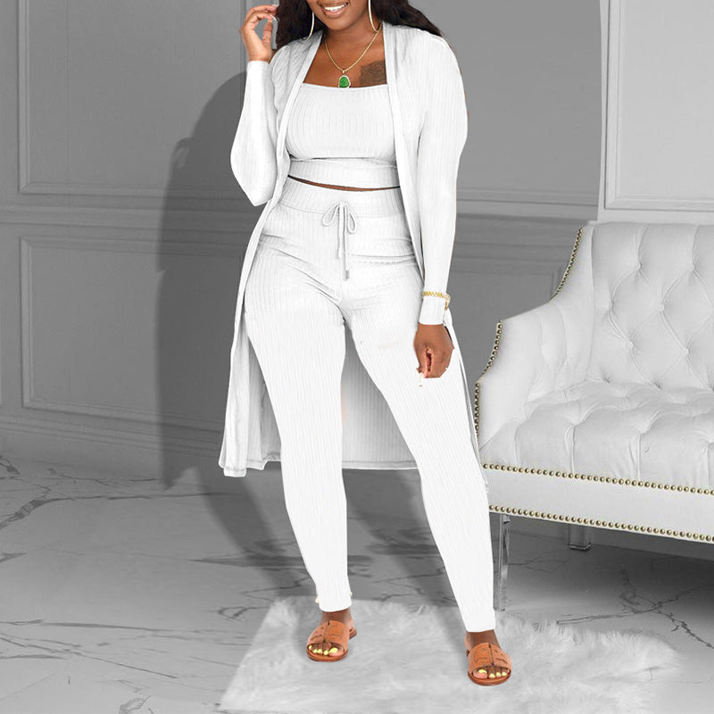 📢📢49% OFF!!⏰Casual 3-Piece Knit Set – Cropped Top, Cardigan & Pants