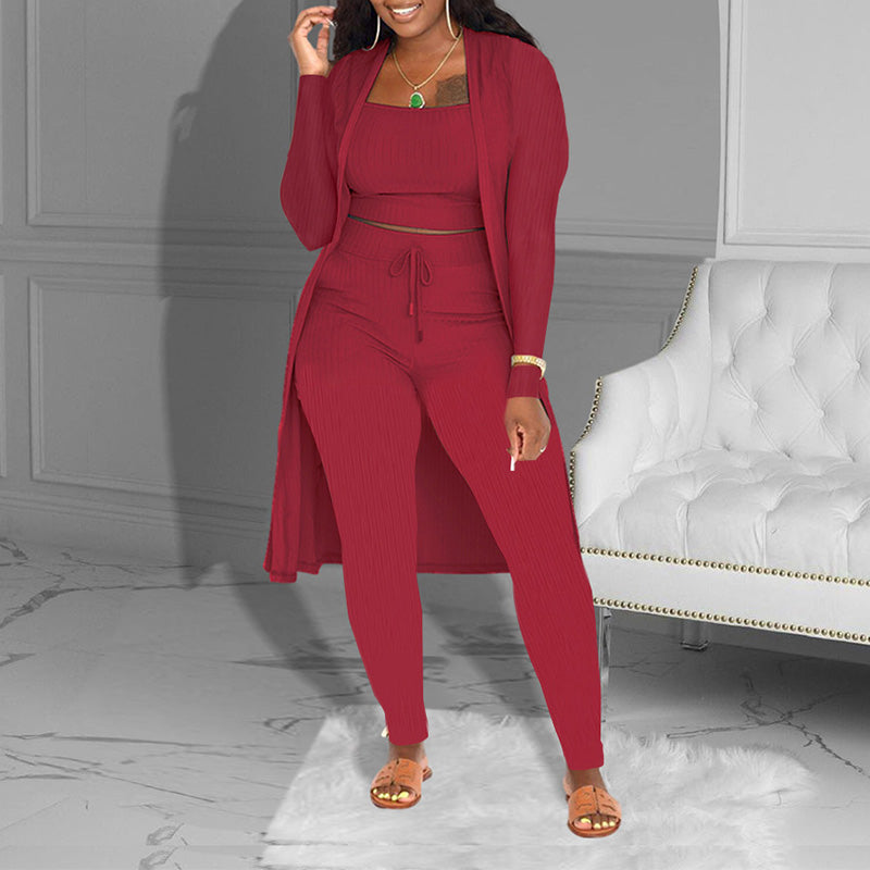 📢📢49% OFF!!⏰Casual 3-Piece Knit Set – Cropped Top, Cardigan & Pants
