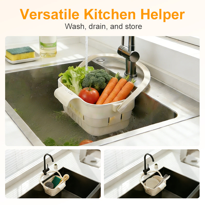 ⏰💰 50% OFF – Collapsible Faucet-Hanging Sink Strainer Basket | Hangs on Faucet, Collapses Flat! | Perfect for Veggies, Fruits & Dishes 🥦🍅🧽