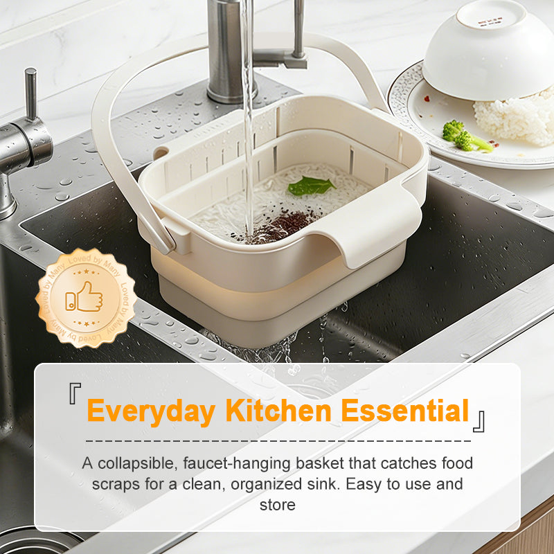 ⏰💰 50% OFF – Collapsible Faucet-Hanging Sink Strainer Basket | Hangs on Faucet, Collapses Flat! | Perfect for Veggies, Fruits & Dishes 🥦🍅🧽