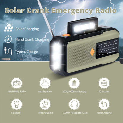 ⏳LAST DAY SALE ONLY ￡28.99!!🔥 Solar & Hand Crank Survival Radio✨ 📻 2000mAh Power Bank, Torch + SOS Alarm | For UK Power Cuts & Outdoor Emergencies