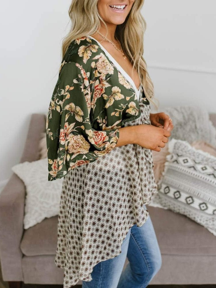 🔥Summer Hot Sale-50% Off!!✨Women's Floral Kimono Ruffle Sleeve Tie Cardigans Flowy Boho Loose Cover Ups
