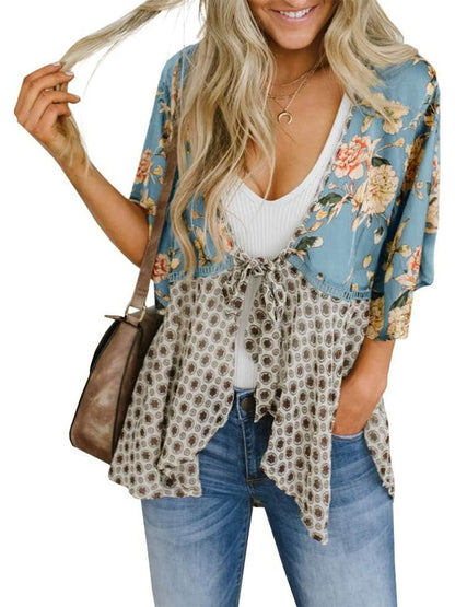 🔥Summer Hot Sale-50% Off!!✨Women's Floral Kimono Ruffle Sleeve Tie Cardigans Flowy Boho Loose Cover Ups