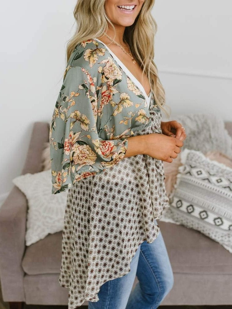 🔥Summer Hot Sale-50% Off!!✨Women's Floral Kimono Ruffle Sleeve Tie Cardigans Flowy Boho Loose Cover Ups