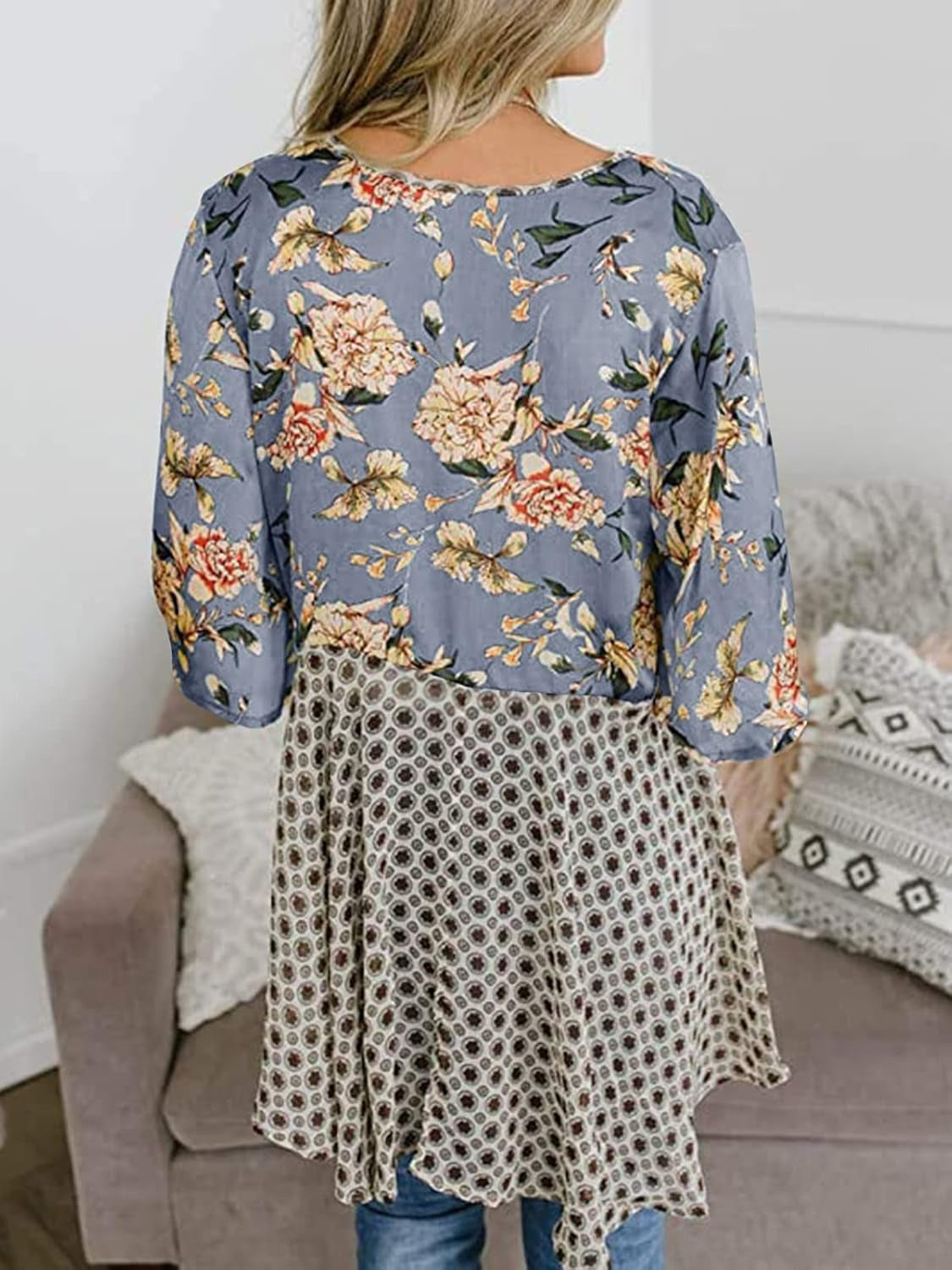 🔥Summer Hot Sale-50% Off!!✨Women's Floral Kimono Ruffle Sleeve Tie Cardigans Flowy Boho Loose Cover Ups