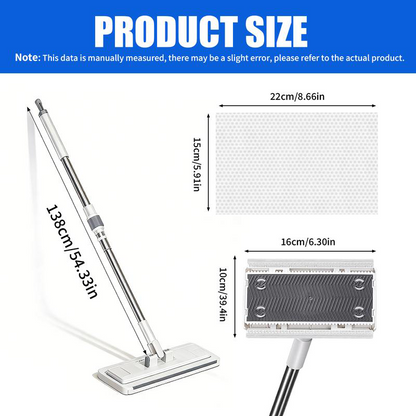 🧹  50% OFF! ✨ Hands-Free Flat Mop – Shark-Tooth Grip, Universal Cloths, Telescopic 🪥