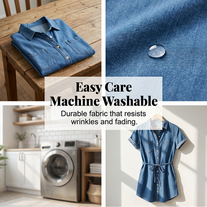 🔥50% OFF!👗Women's Casual Denim Shirt Dress with Drawstring Waist