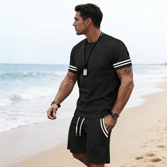 🔥2026 HOT SALE🔥Men's Striped T-Shirt & Shorts 2-Piece Set