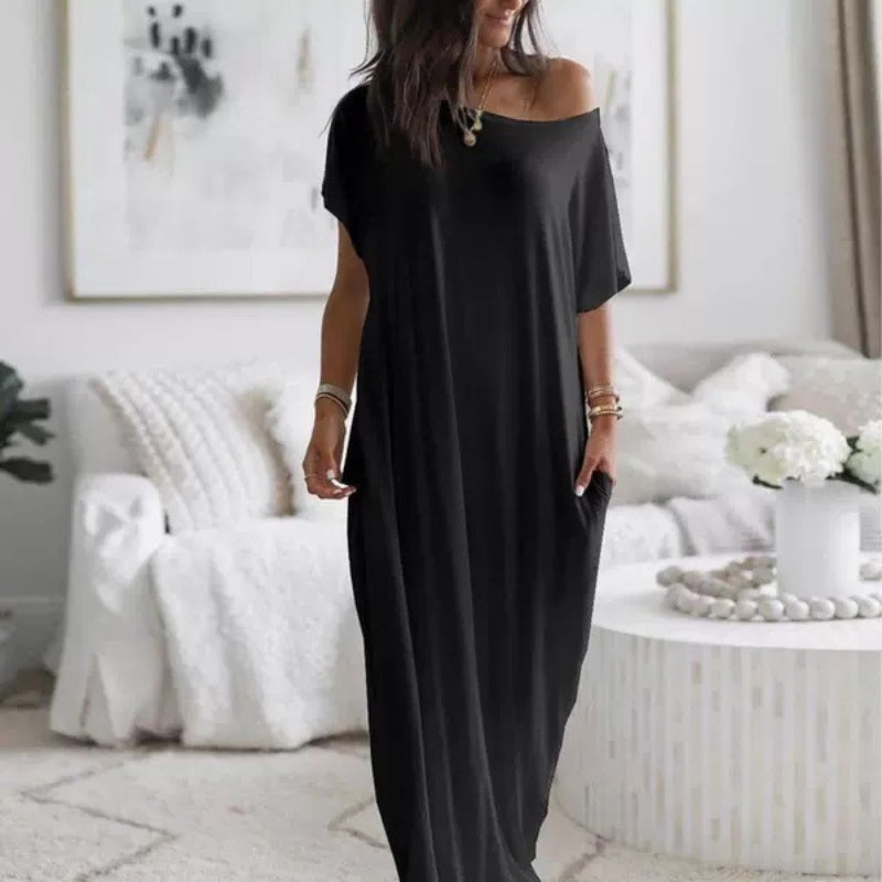 ⏳Limited-time 50% off⏰Women's Casual Loose Solid Color Short-Sleeve Long Dress👗