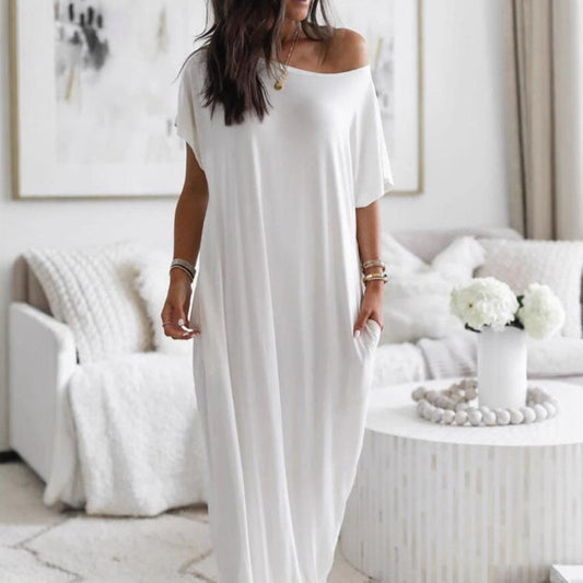 ⏳Limited-time 50% off⏰Women's Casual Loose Solid Color Short-Sleeve Long Dress👗