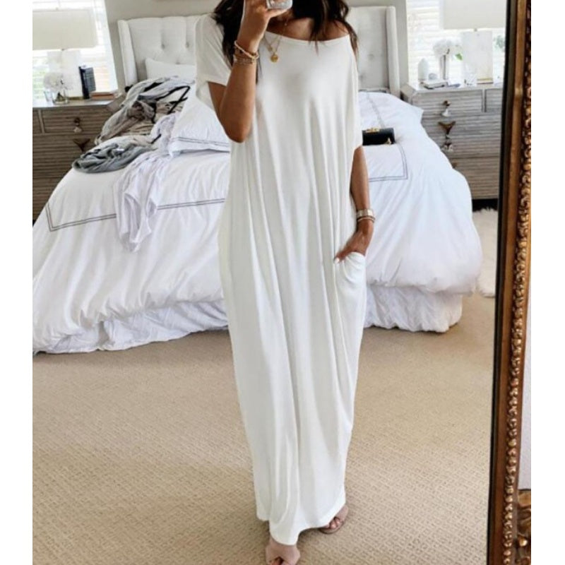 ⏳Limited-time 50% off⏰Women's Casual Loose Solid Color Short-Sleeve Long Dress👗