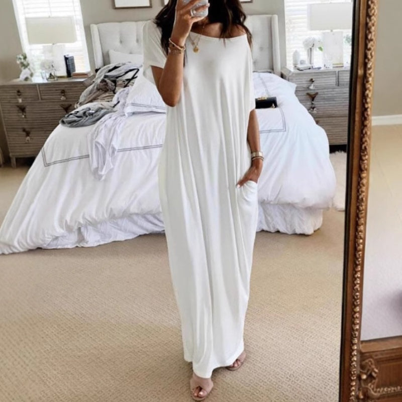 ⏳Limited-time 50% off⏰Women's Casual Loose Solid Color Short-Sleeve Long Dress👗