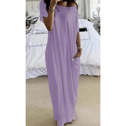⏳Limited-time 50% off⏰Women's Casual Loose Solid Color Short-Sleeve Long Dress👗