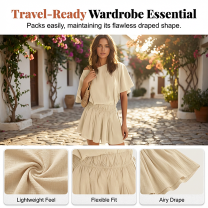 🔥Hot Deals-Women’s Casual Short Sleeve Elastic Waist Loose Flowy Mini Skirt Dress