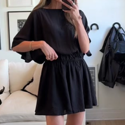 🔥Hot Deals-Women’s Casual Short Sleeve Elastic Waist Loose Flowy Mini Skirt Dress