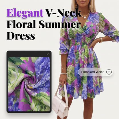 🎁2026 New Arrivals 50% OFF💥Women's Floral V-Neck Ruffle Hem A-Line Dress💐👗