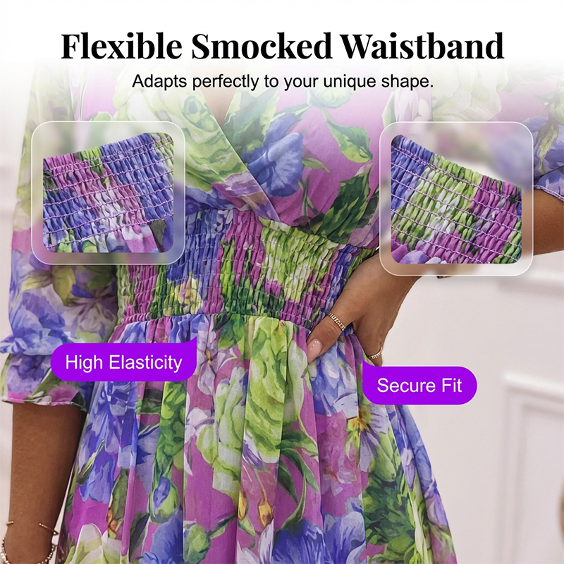 🎁2026 New Arrivals 50% OFF💥Women's Floral V-Neck Ruffle Hem A-Line Dress💐👗