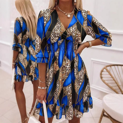 🎁2026 New Arrivals 50% OFF💥Women's Floral V-Neck Ruffle Hem A-Line Dress💐👗