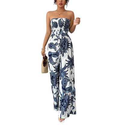 🌼Strapless Smocked Wide-Leg Jumpsuit