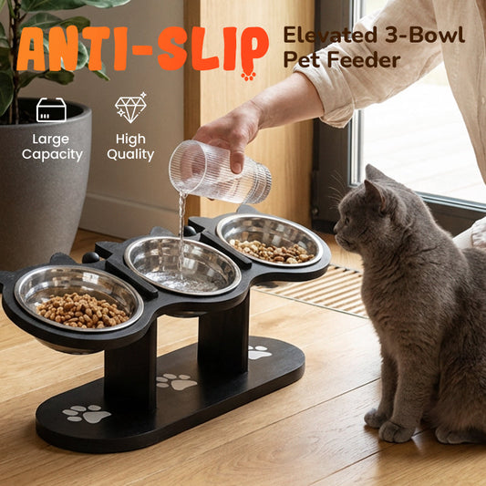 🍲🐕50% OFF – Limited Time！Anti-Slip Elevated 3-Bowl Pet Feeder – Raised Design Protects Joints, 3 Bowls for Food, Water & Treats! | No More Spills or Sliding