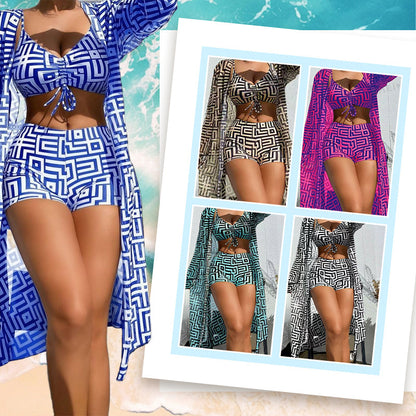 📢📢50% OFF !! ⏰Women's 3-Piece Geometric Print Swimwear Set