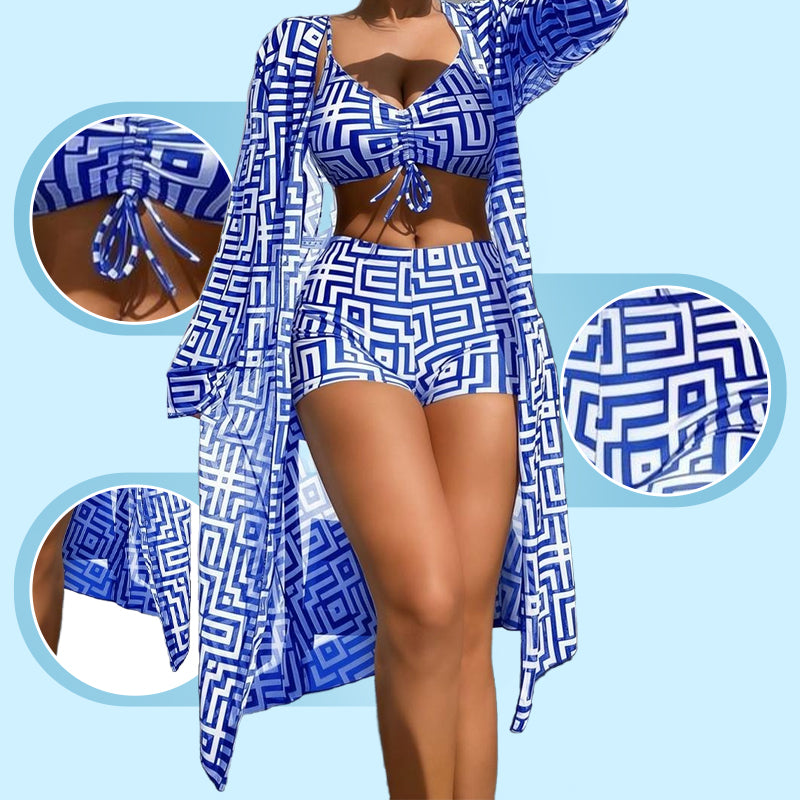 📢📢50% OFF !! ⏰Women's 3-Piece Geometric Print Swimwear Set