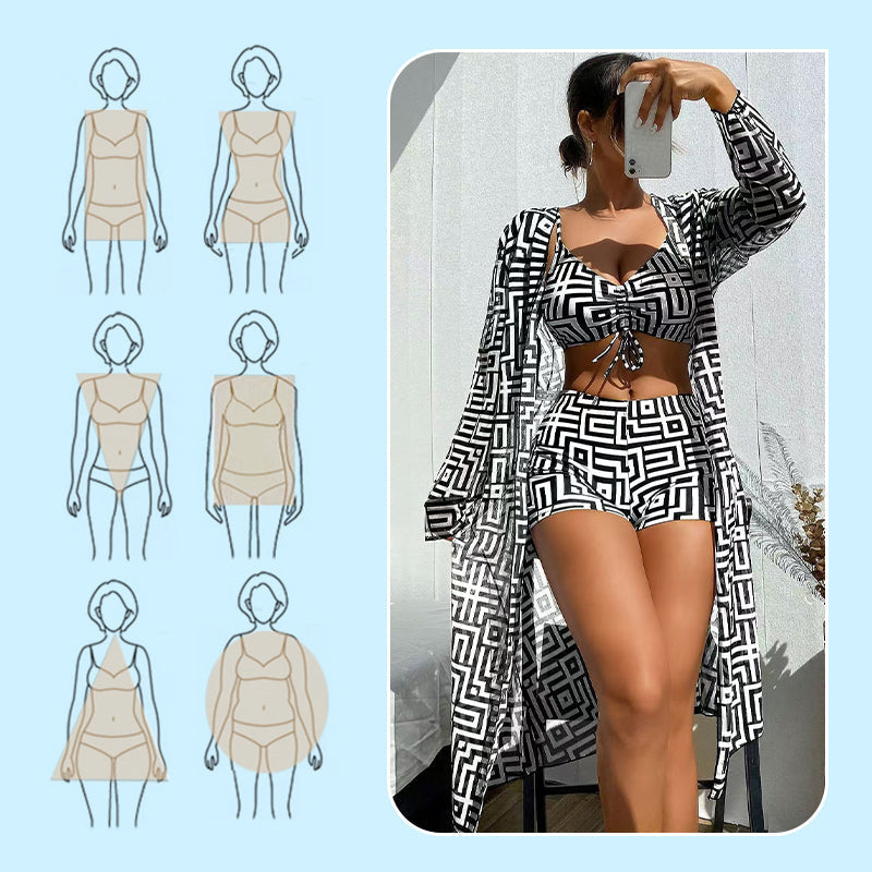 📢📢50% OFF !! ⏰Women's 3-Piece Geometric Print Swimwear Set