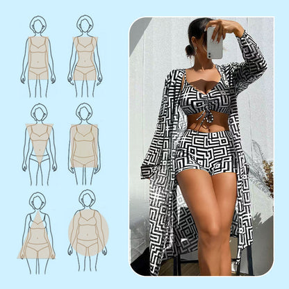 📢📢50% OFF !! ⏰Women's 3-Piece Geometric Print Swimwear Set