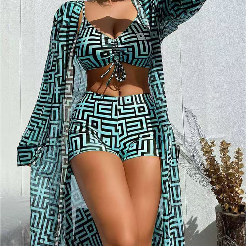 📢📢50% OFF !! ⏰Women's 3-Piece Geometric Print Swimwear Set