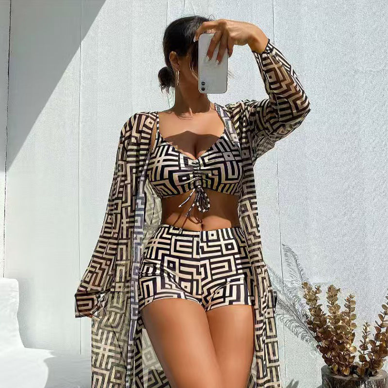 📢📢50% OFF !! ⏰Women's 3-Piece Geometric Print Swimwear Set