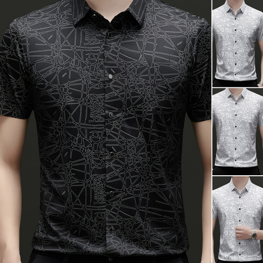 🥳SUMMER HOT SALE🥳💞50K+ SOLD!💥50% OFF! 🔥Chic Abstract Geometric Pattern Short Sleeve Lapel Shirt for Men