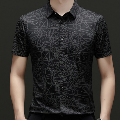 🥳SUMMER HOT SALE🥳💞50K+ SOLD!💥50% OFF! 🔥Chic Abstract Geometric Pattern Short Sleeve Lapel Shirt for Men
