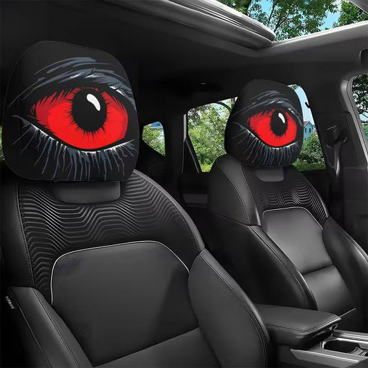 🔥🔥50K+ SOLD👁️Red Eye Car Headrest Cover – Creepy Design & Soft 😈👁️‍🗨️