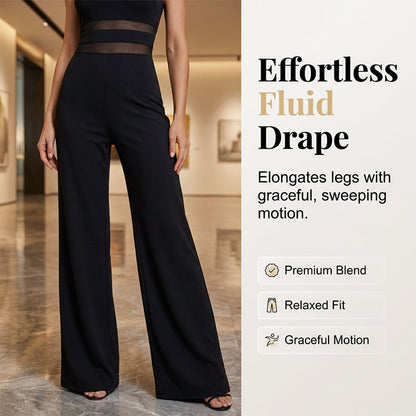 👯 LIMITED TIME 50% OFF! ✨ One-Shoulder Mesh Panel Wide-Leg Jumpsuit – Sculpting, Elegant, Alluring 💃