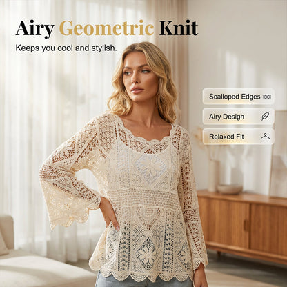 👚 50% OFF NOW! 🌸 Women's Vintage-Inspired Lace Cover-Up Blouse – Delicate Lace, Flowy Fit & Perfect for Layering or a Romantic Look ✨