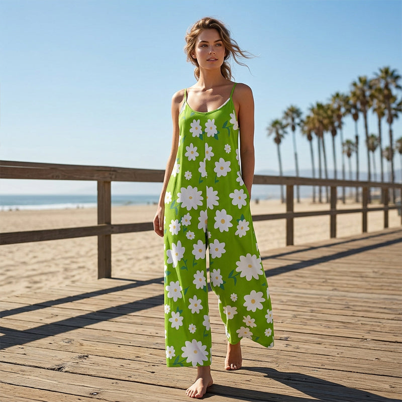 👚 LIMITED-TIME 50% OFF! 🌸 Women's Floral Print Wide-Leg Jumpsuit – Breathable Polyester, Side Pockets & Plus Sizes (XL-5XL) 👖