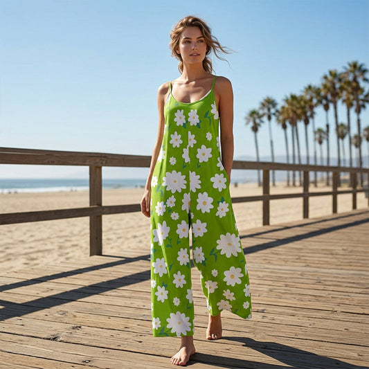 👚 LIMITED-TIME 50% OFF! 🌸 Women's Floral Print Wide-Leg Jumpsuit – Breathable Polyester, Side Pockets & Plus Sizes (XL-5XL) 👖