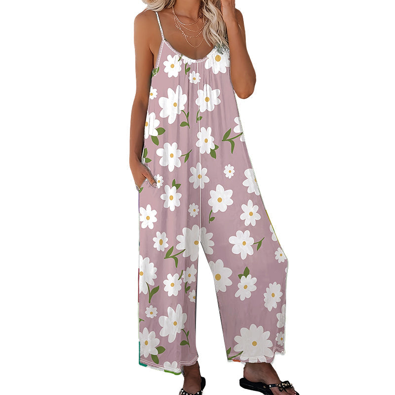 👚 LIMITED-TIME 50% OFF! 🌸 Women's Floral Print Wide-Leg Jumpsuit – Breathable Polyester, Side Pockets & Plus Sizes (XL-5XL) 👖
