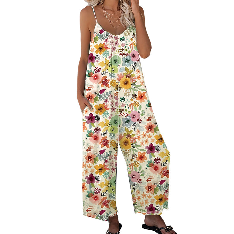 👚 LIMITED-TIME 50% OFF! 🌸 Women's Floral Print Wide-Leg Jumpsuit – Breathable Polyester, Side Pockets & Plus Sizes (XL-5XL) 👖