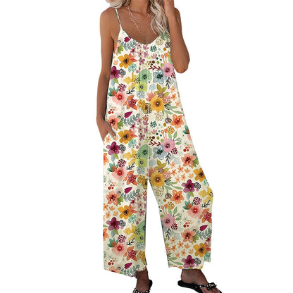 👚 LIMITED-TIME 50% OFF! 🌸 Women's Floral Print Wide-Leg Jumpsuit – Breathable Polyester, Side Pockets & Plus Sizes (XL-5XL) 👖