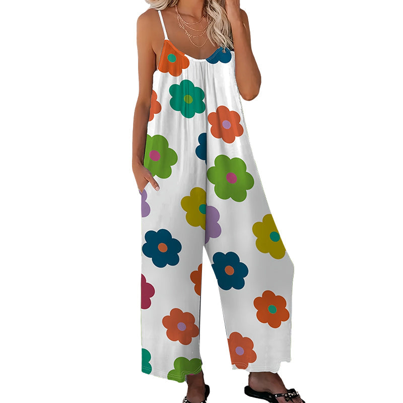👚 LIMITED-TIME 50% OFF! 🌸 Women's Floral Print Wide-Leg Jumpsuit – Breathable Polyester, Side Pockets & Plus Sizes (XL-5XL) 👖