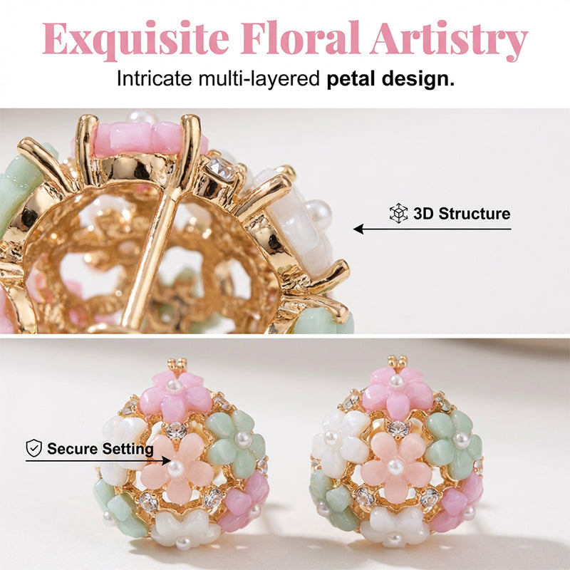 Elegant earrings with colorful floral motifs made of cubic zirconia
