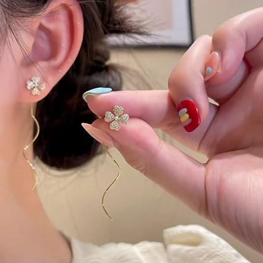 Sparkling Zirconia Clover Tassel Earrings