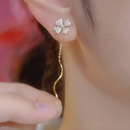 Sparkling Zirconia Clover Tassel Earrings