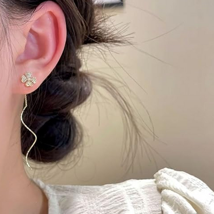 Sparkling Zirconia Clover Tassel Earrings