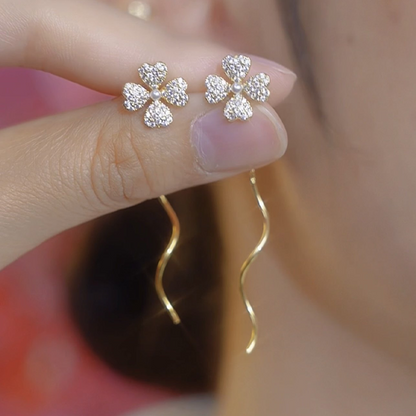 Sparkling Zirconia Clover Tassel Earrings